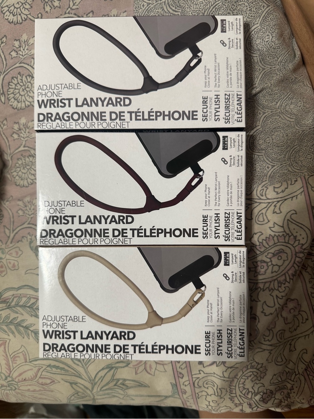 3-Pack Adjustable Phone Wrist Lanyards | Black Burgundy Beige | New
